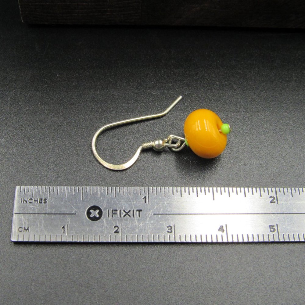 Sterling Silver Small Orange Glass Ball Earrings - Picture 4 of 5
